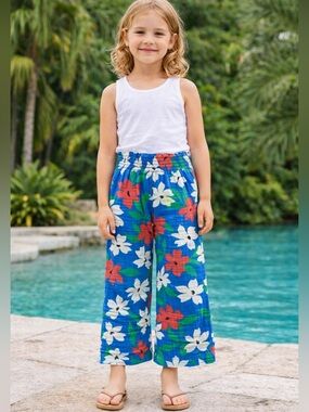 Hanna Anderson Flower Muslin Wide Leg Pant 6-7 Coastal Vacation Resort *Read